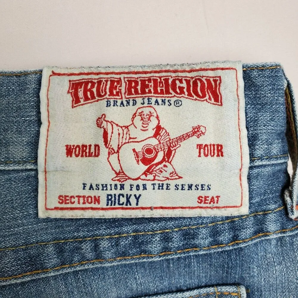 True Religion Jeans Men 40x32 Blue Ricky Relaxed Straight Leg Denim Y2K Pockets